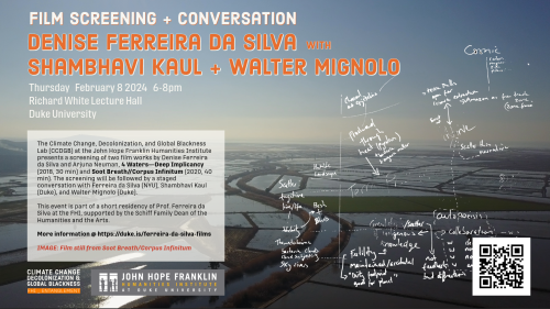 Event flyer for Ferreira da Silva screening & conversation
