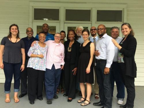 SNCC activists and NEH projects leads (Hogan and others) pose for a group photo
